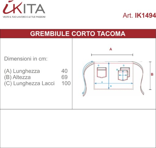 Kit da 6 pz di Grembiule Denim Corto con tre tasche Tacoma - immagine 4